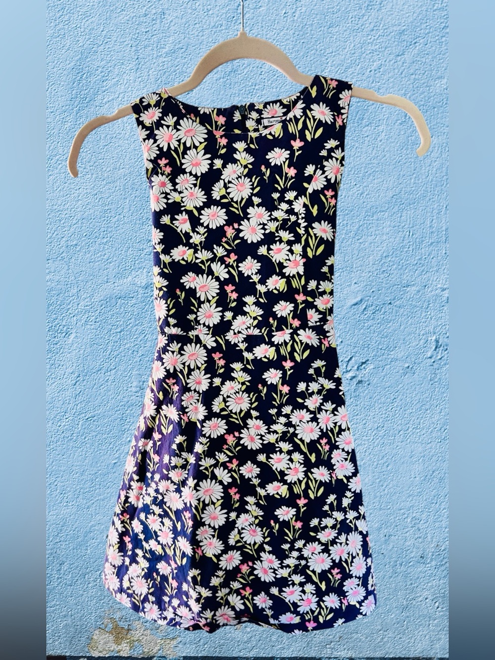 Hartstrings Navy Floral Daisy A-Line Dress with Pink Accents